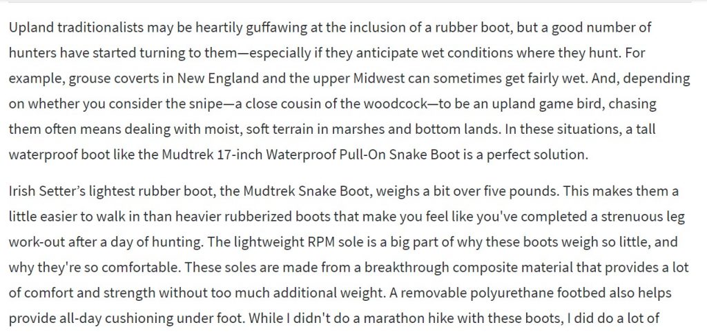 upland hunting boot product review in Game & Fish Magazine