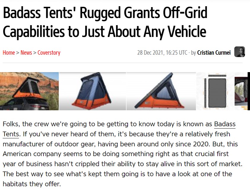 Photo of Badass rooftop tent press coverage in autoevolution.com