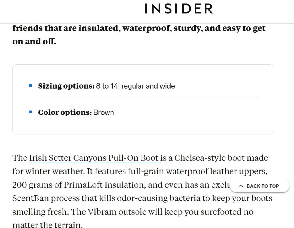 Press coverage in Insider about Irish Setter Canyon boots